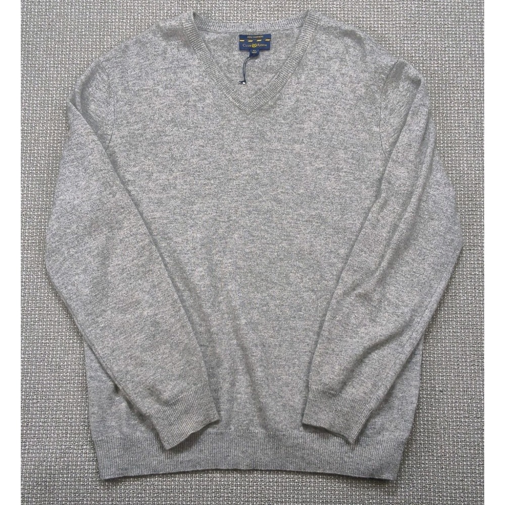Club Room Luxury Men's 100% Cashmere V-Neck Sweater Size XL Gray Heather